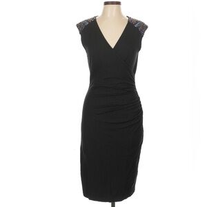 Caché Ruched Sheath Dress with Embellished Shoulders